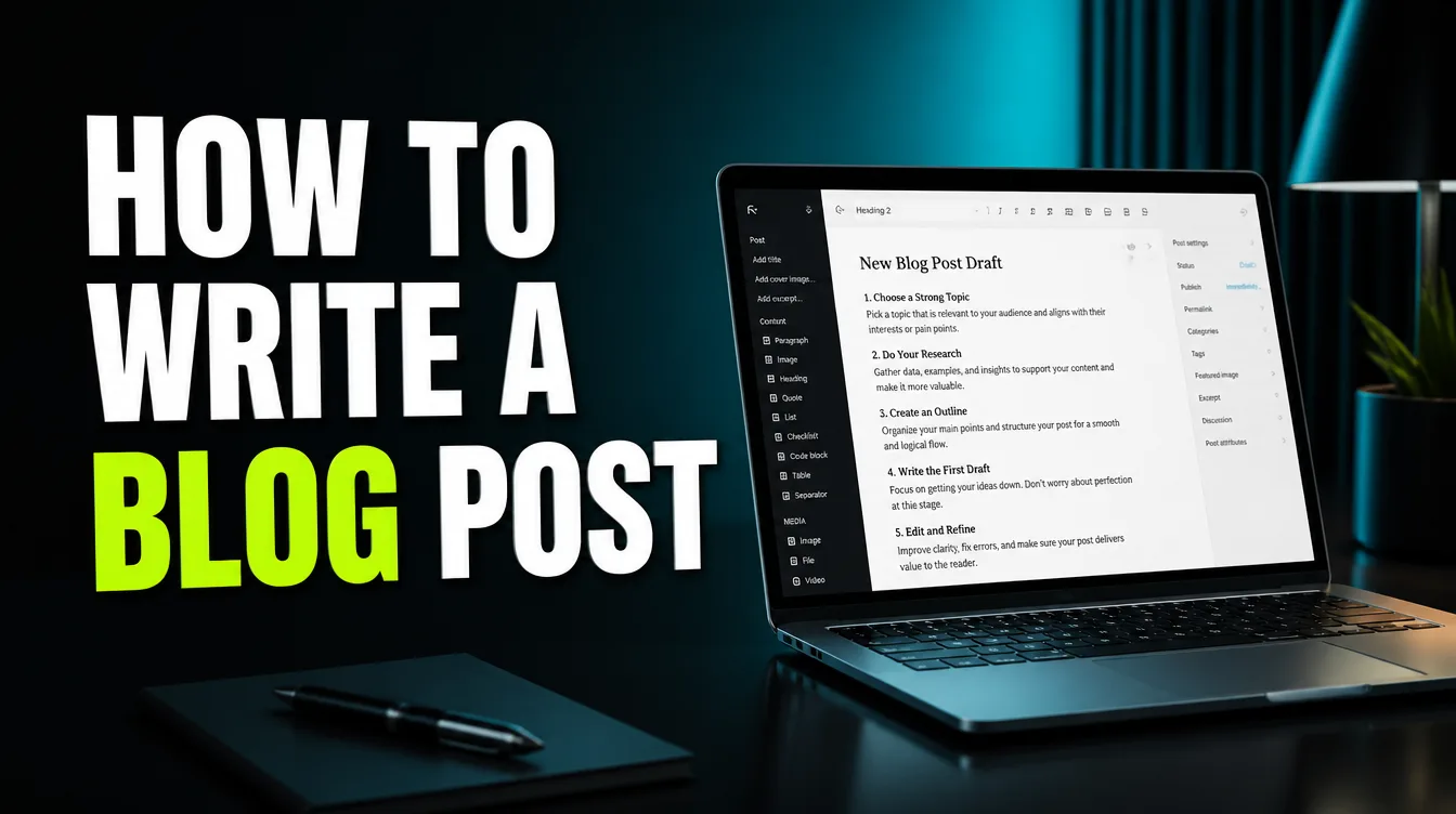 A blog post draft open in a clean writing editor, illustrating how to write a blog post step by step.