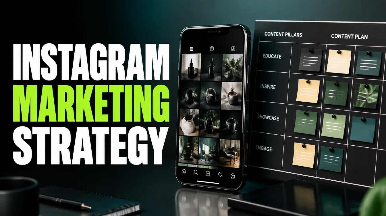 Instagram content grid and planner board illustrating a small business Instagram marketing strategy.