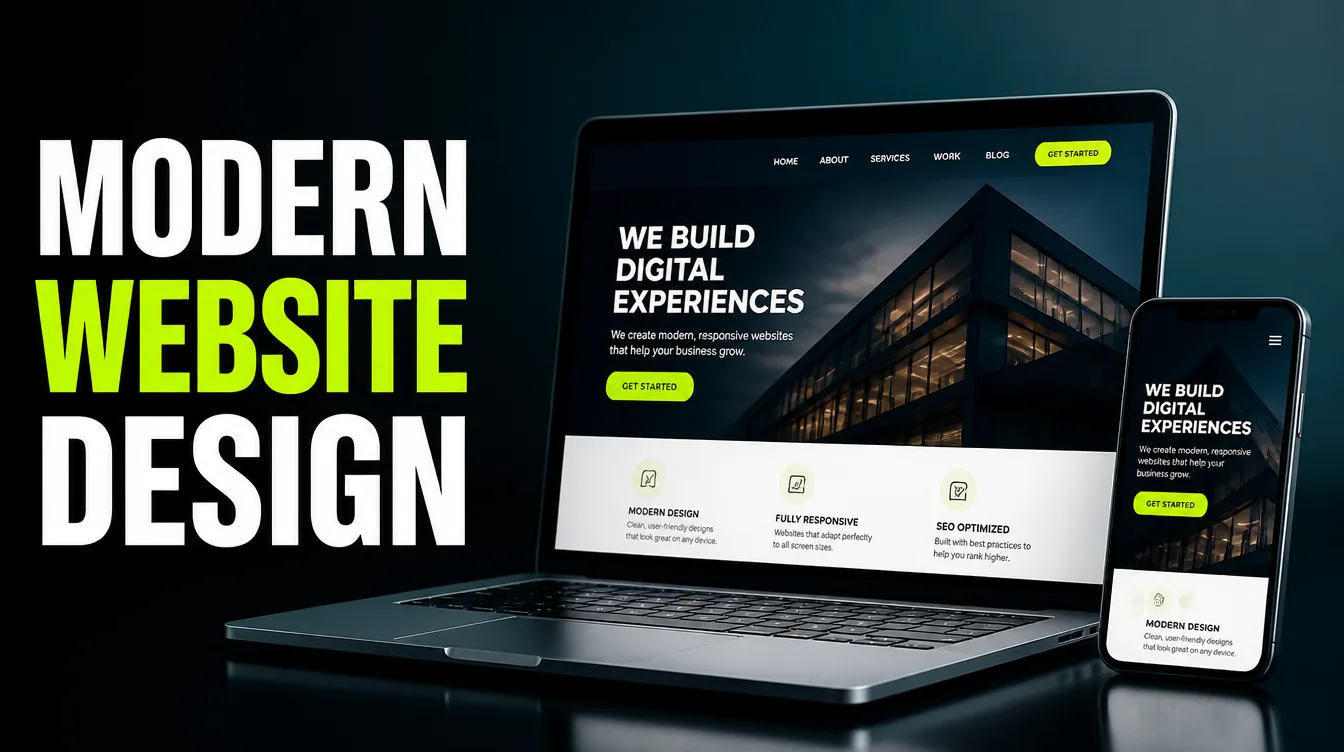 A modern responsive website shown on a laptop and phone with a clean layout and clear call to action.