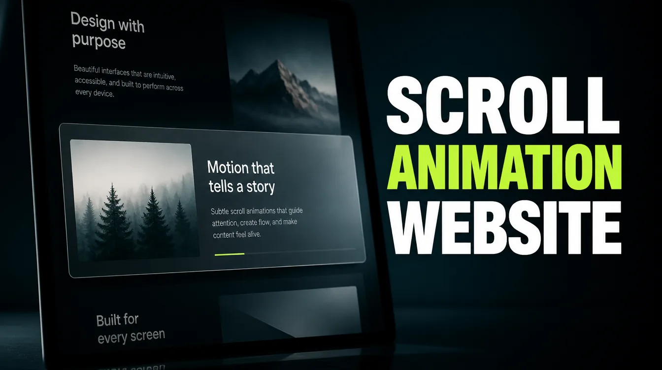 A website scrolling with a content card fading and sliding into view as a scroll animation example.