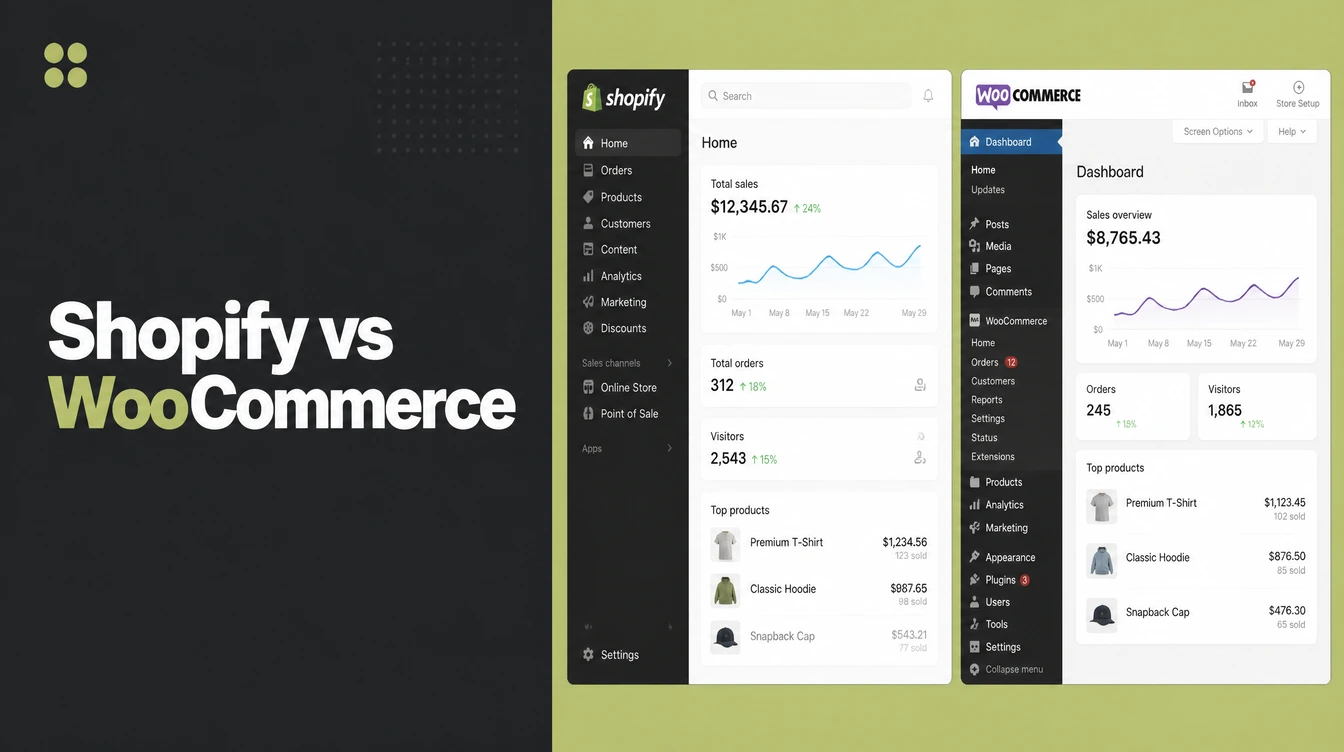 Two store admin screens side by side comparing setup.