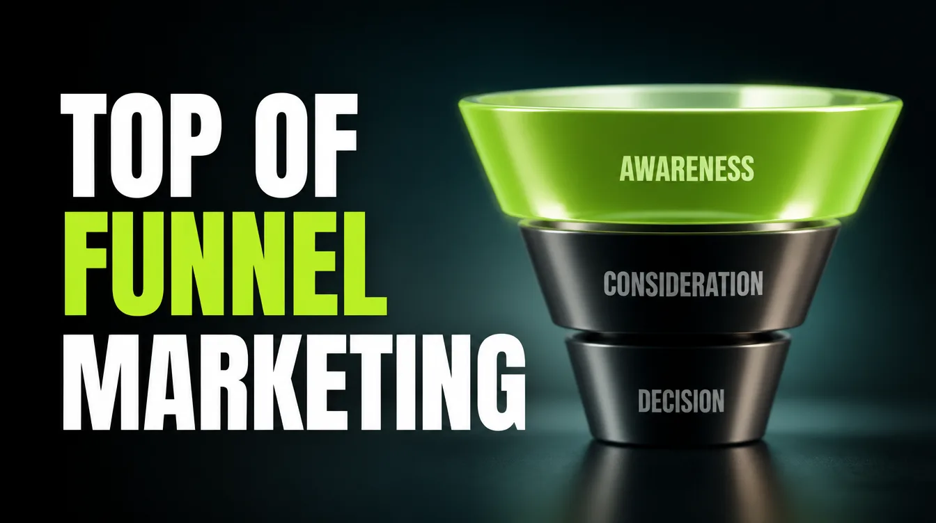 Top of funnel marketing diagram with the awareness stage at the top highlighted in green.