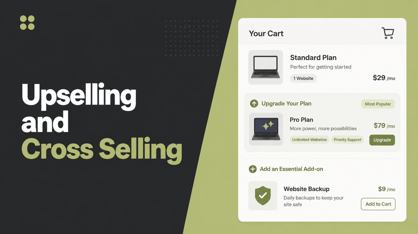 A cart page suggesting an upgrade and an add on.