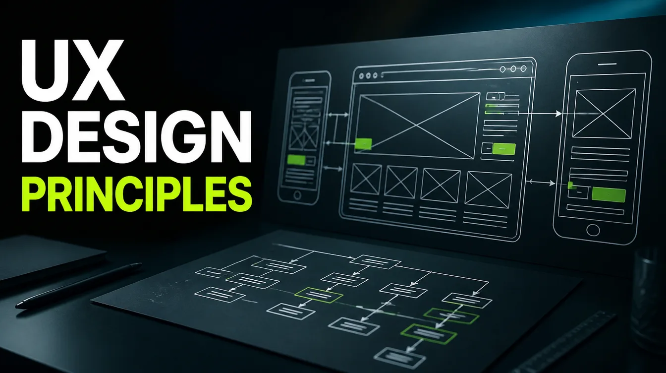 A website wireframe and user-flow diagram illustrating UX design principles.