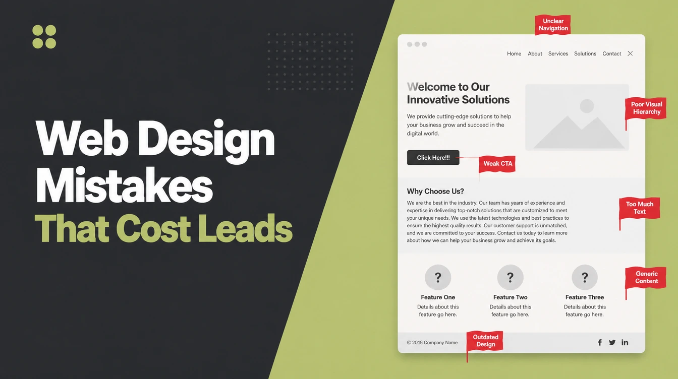A web page with common design problems marked.