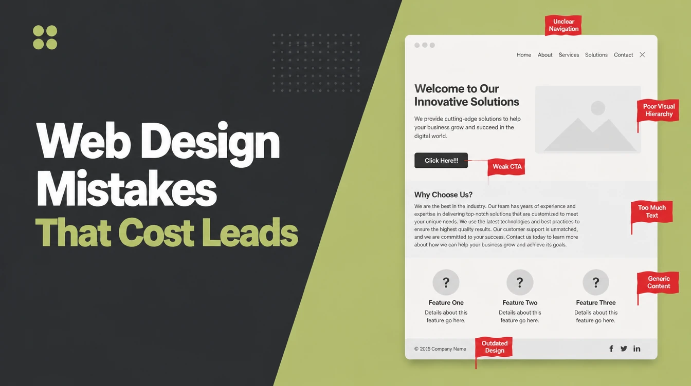 A web page with common design problems marked.