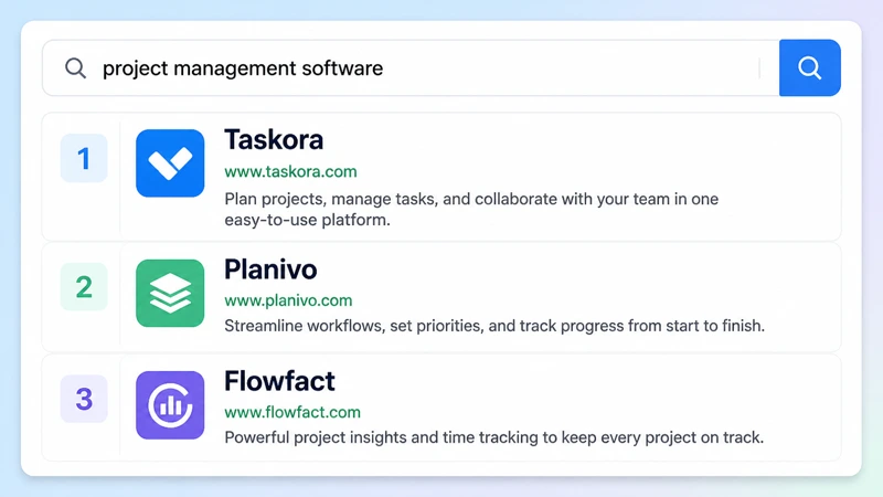 A search results page ranked first beside a rankings dashboard.