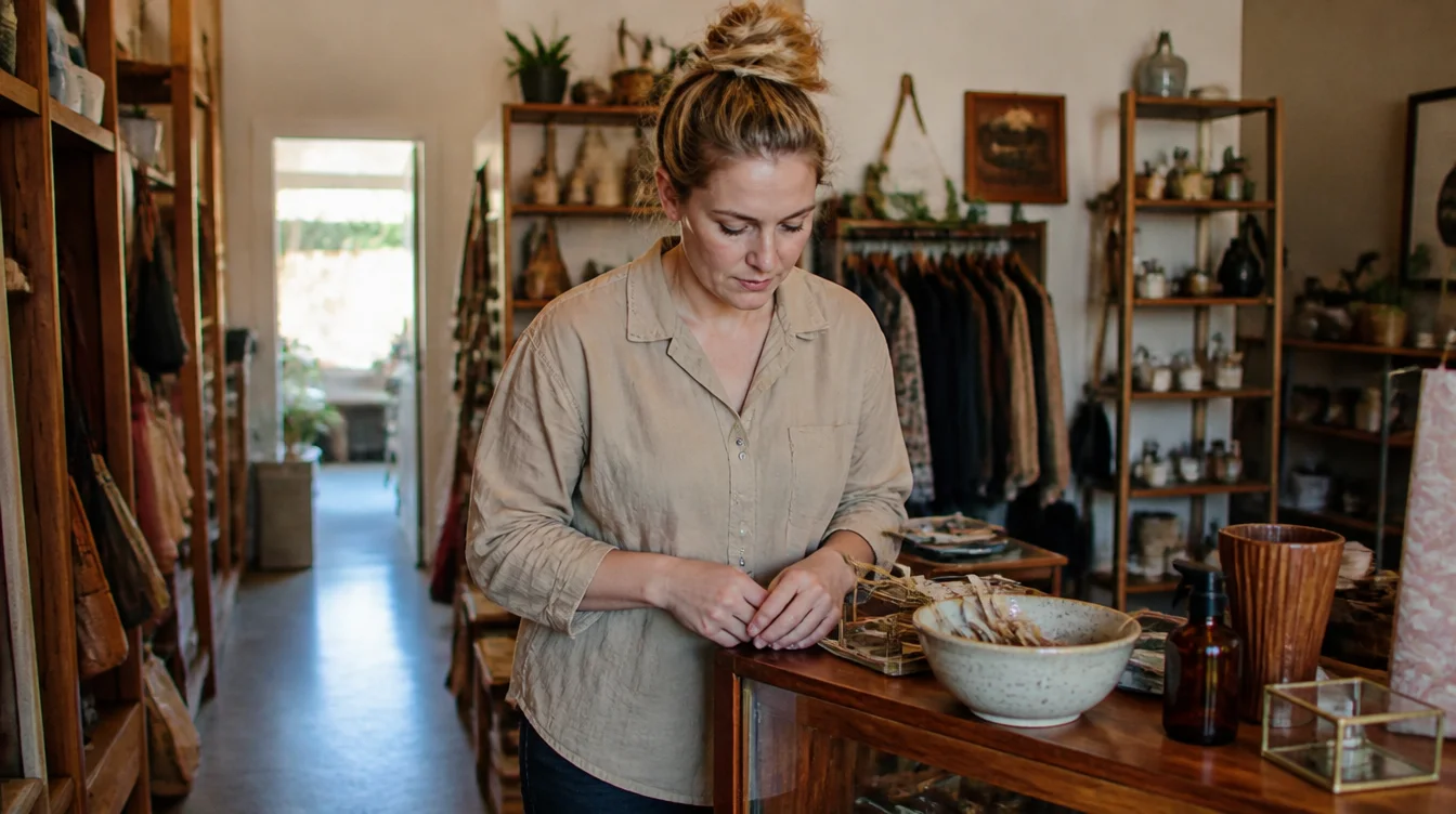 A small business owner working in their shop, the kind of real moment an about page should show.