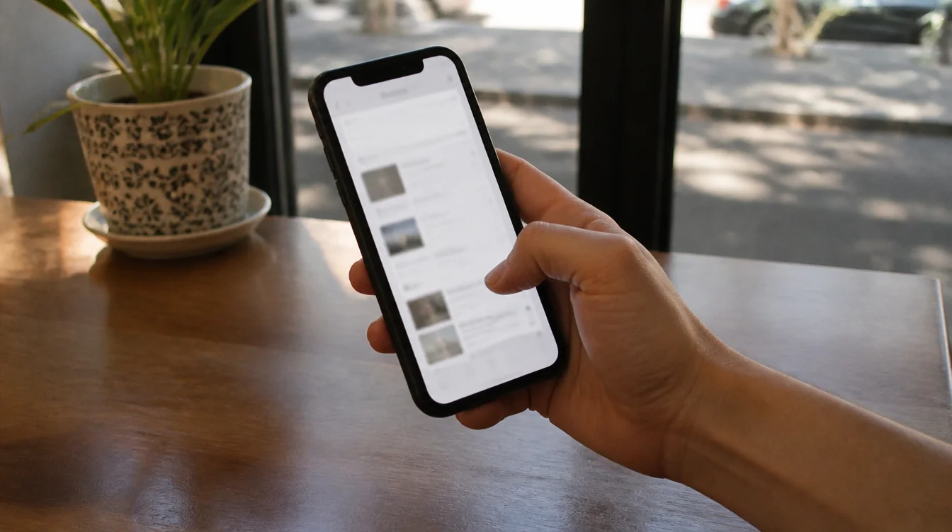A phone displaying an about page, reminding you most visitors read it on mobile.