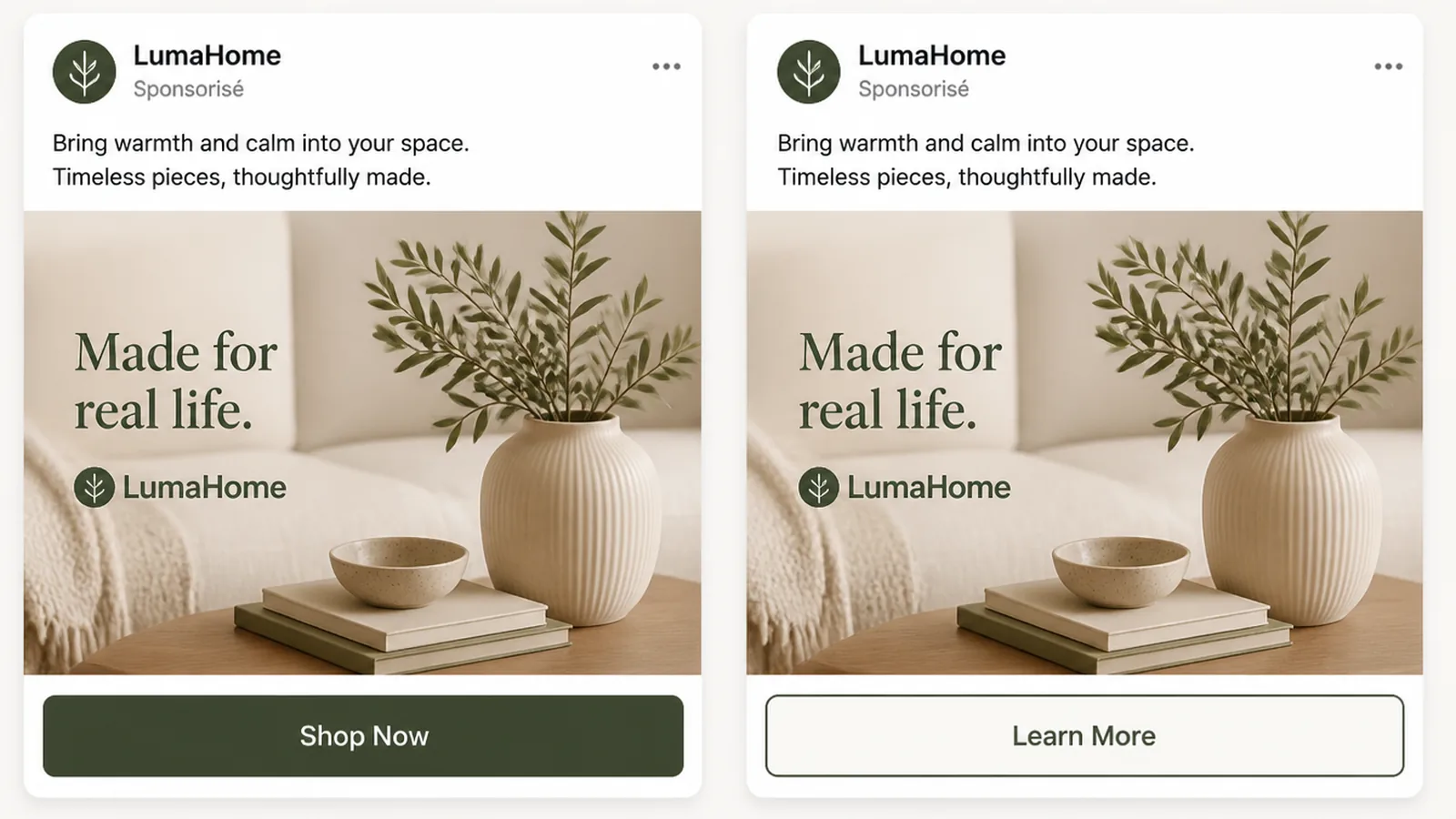 Two adverts running side by side with a single element changed