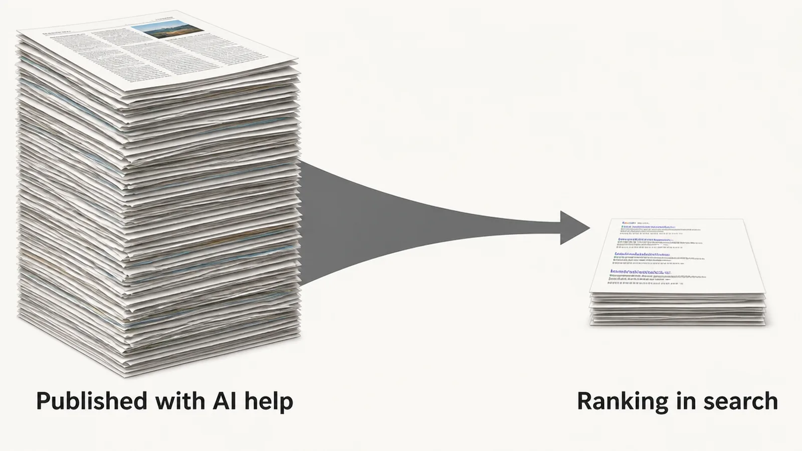 Bar chart comparing the share of new articles written with AI against the share of articles ranking in Google
