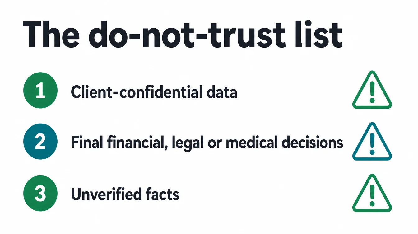 A numbered list of three things not to trust AI with