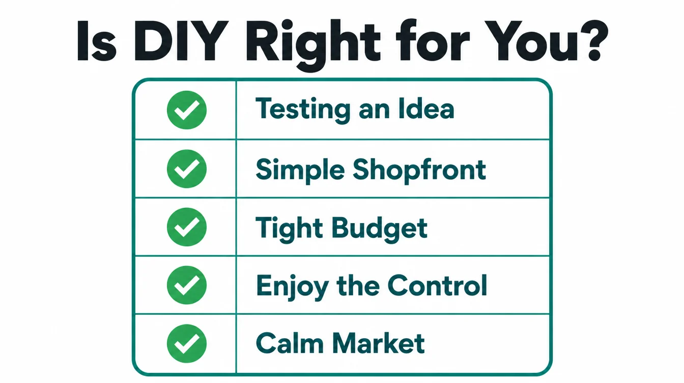Checklist infographic for whether an AI website builder is the right fit for a small business.