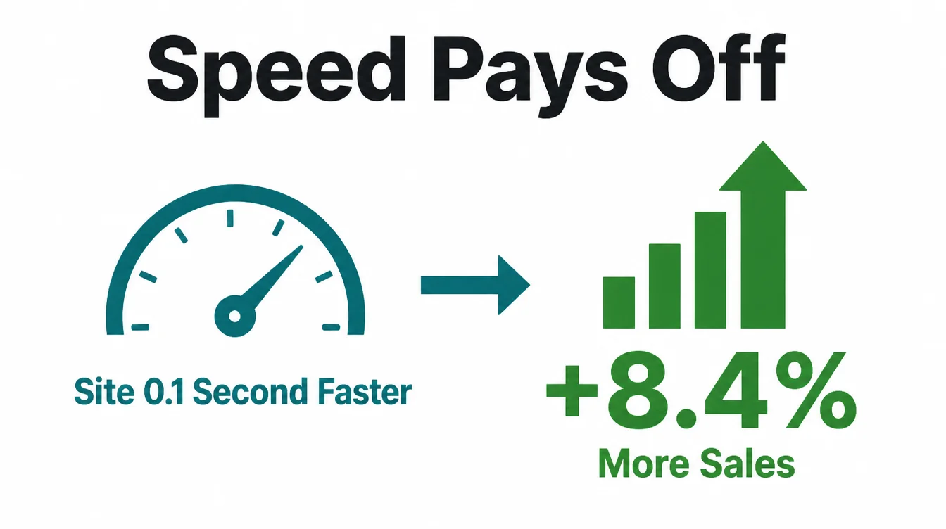 Infographic showing a 0.1 second speed gain linked to an 8.4 percent rise in sales.