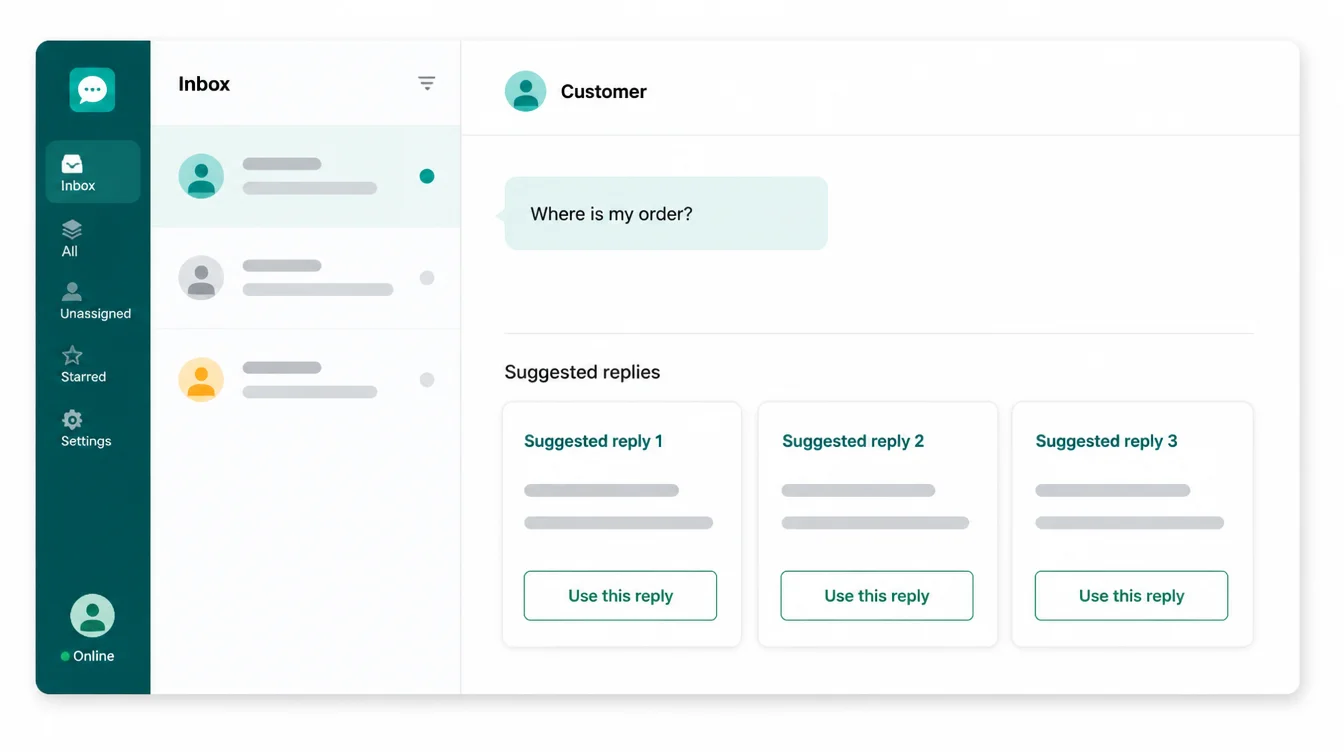 A generic customer service inbox showing a customer question with three suggested reply drafts.