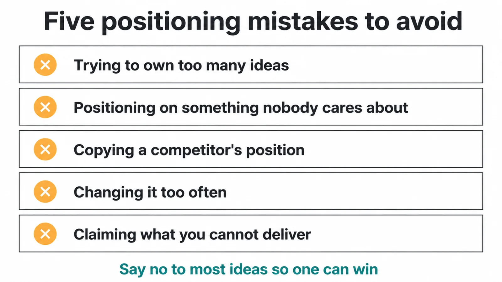 Checklist of the five common brand positioning mistakes to avoid