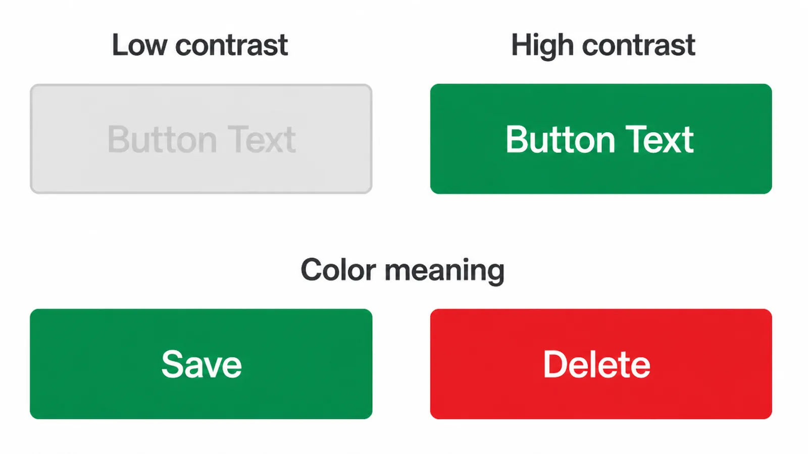 A low contrast button next to a high contrast button example.