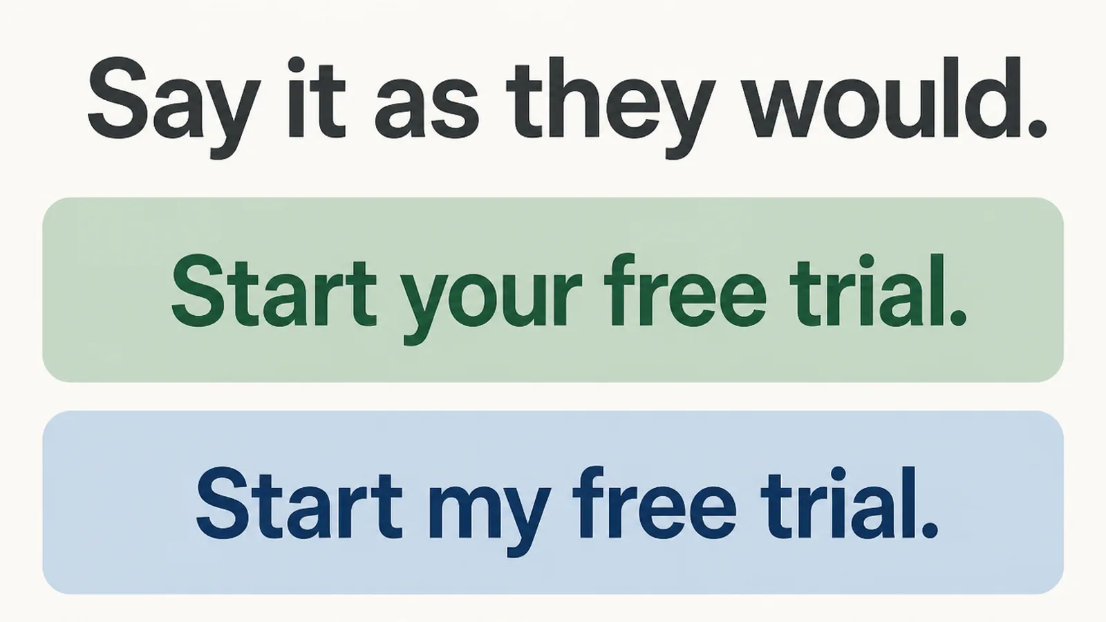 Two stacked buttons comparing start your free trial against start my free trial