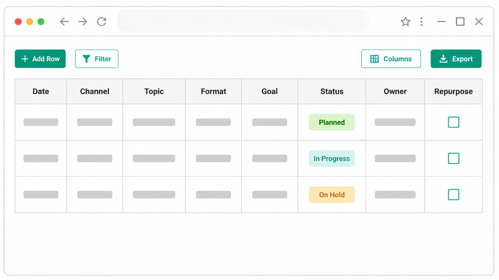 A simple table interface with eight column headers