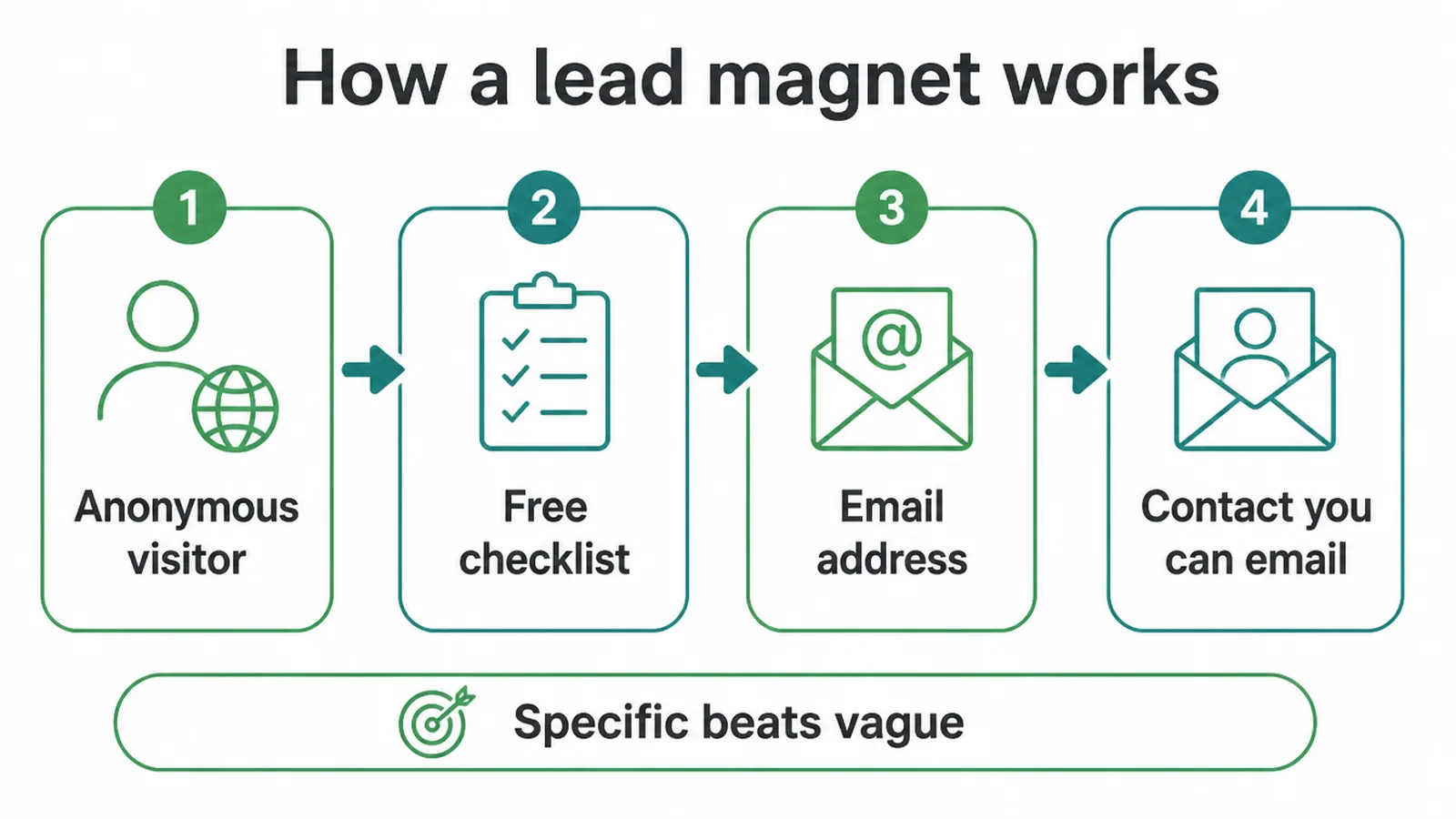 Four stage flow from anonymous visitor to a contact you can email.
