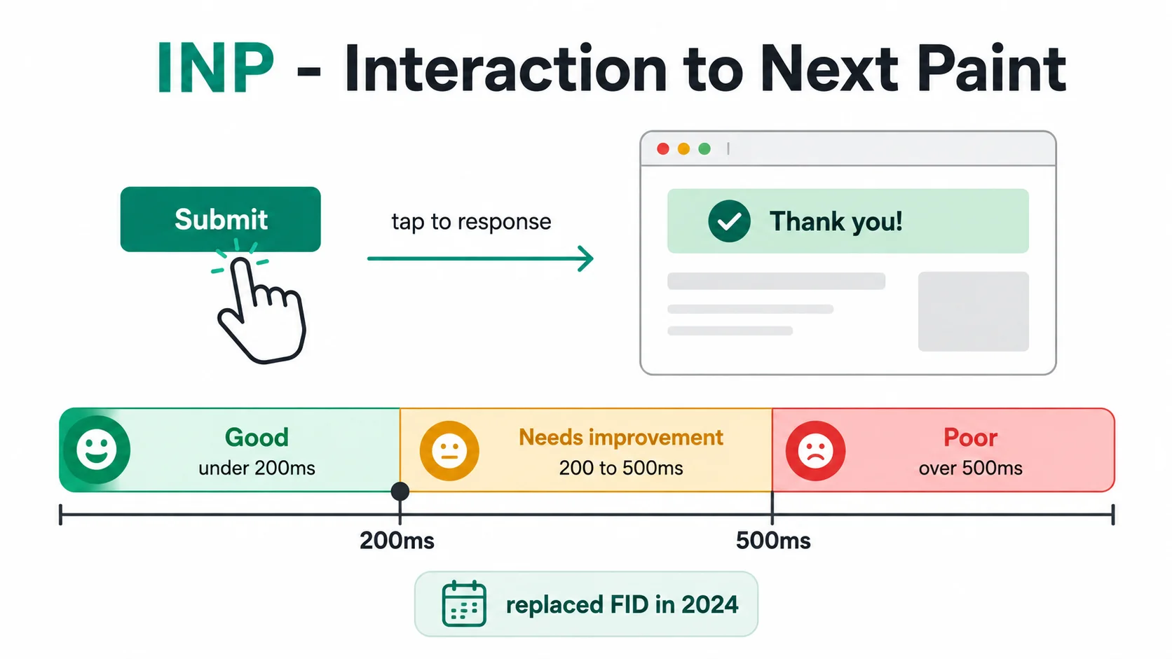 Diagram of Interaction to Next Paint (INP), which replaced FID in 2024
