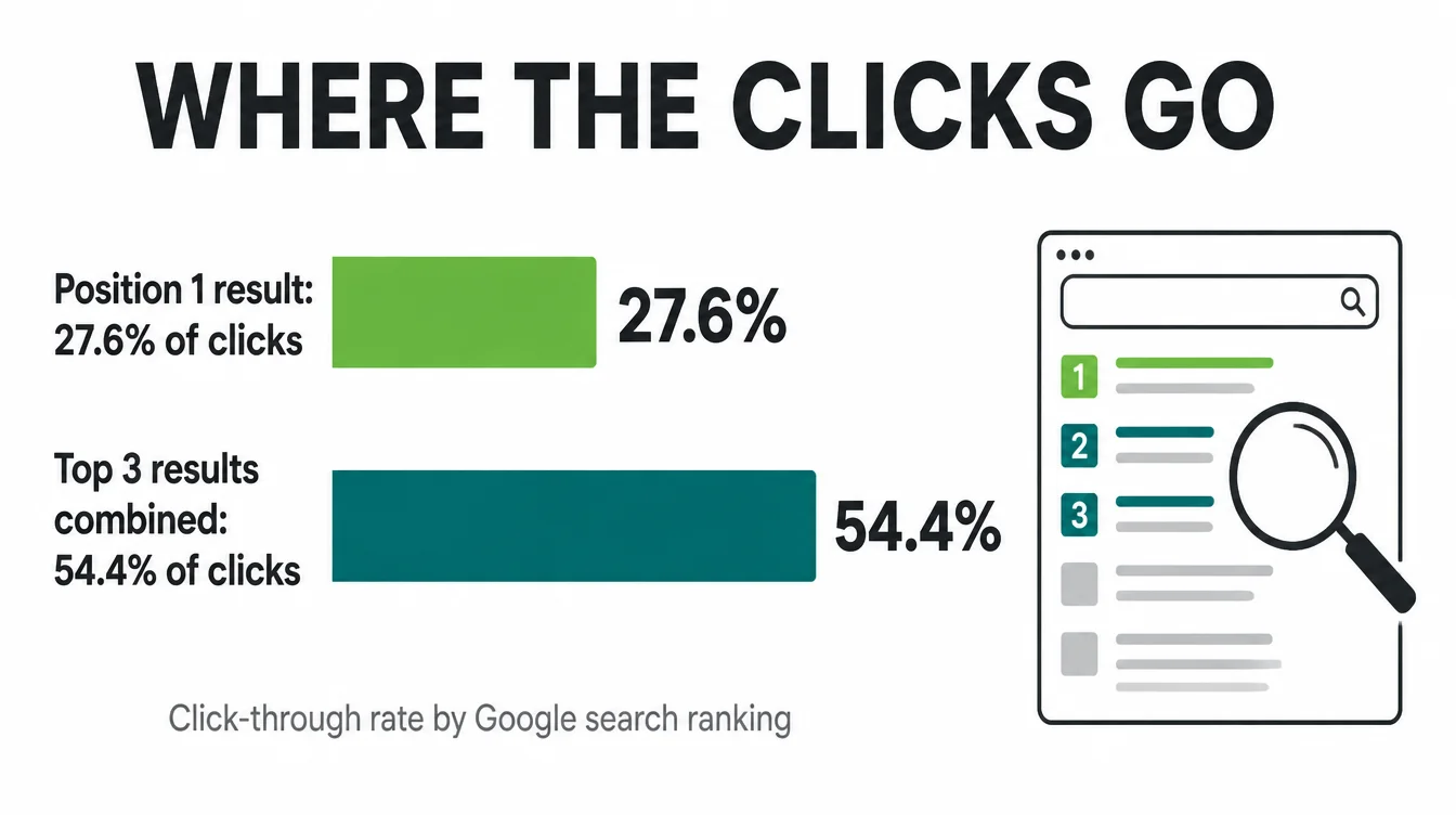 Bar chart infographic showing the number one Google search result gets 27.6 percent of clicks