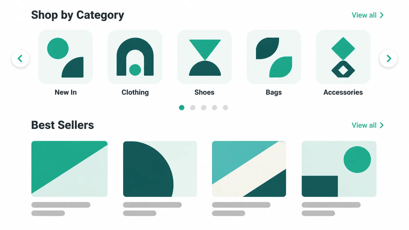 Swipeable category tiles above a best-sellers product grid