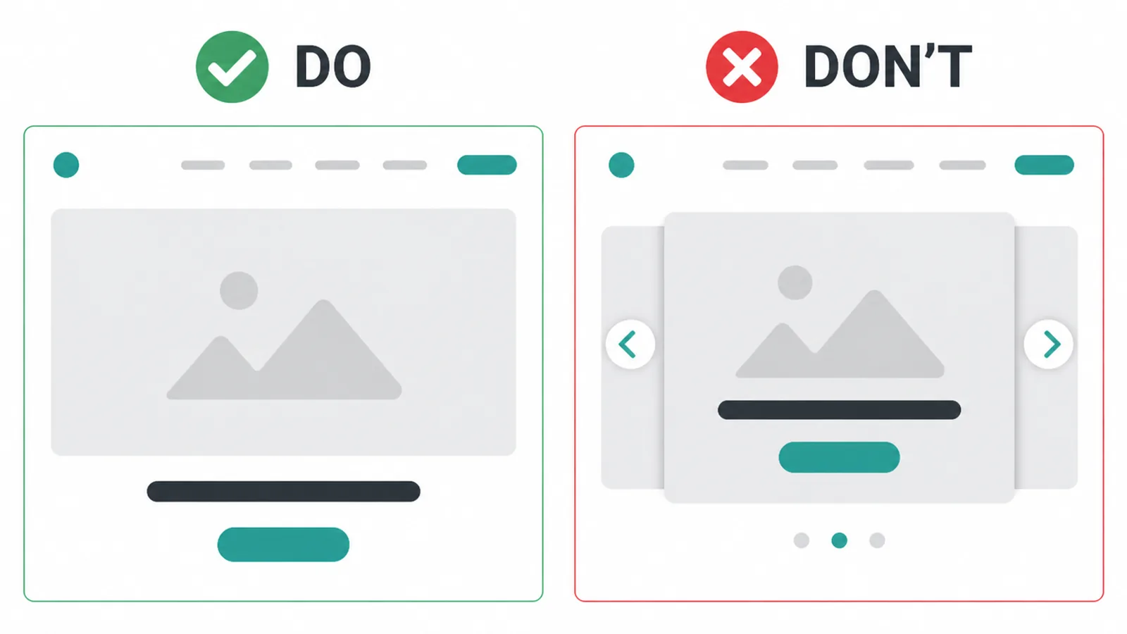 Comparison of a single still hero versus a busy rotating slider
