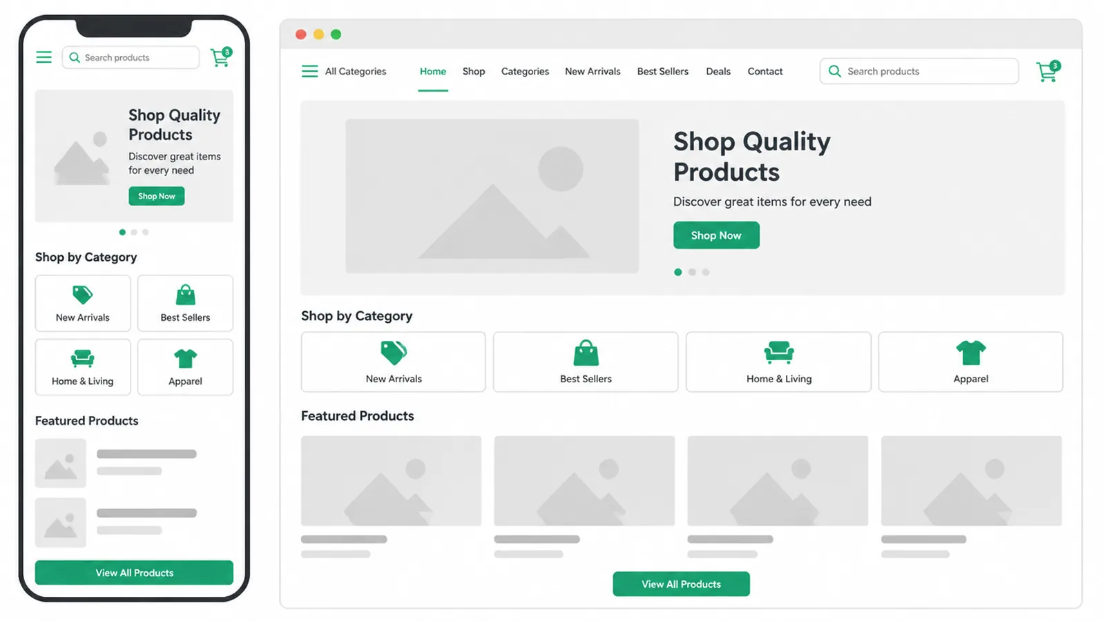 Mobile and desktop views compared for a mobile-first homepage