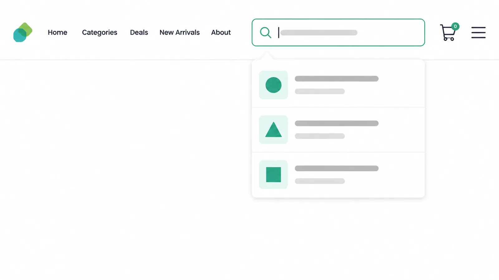 Search box with an open autocomplete dropdown on a store homepage