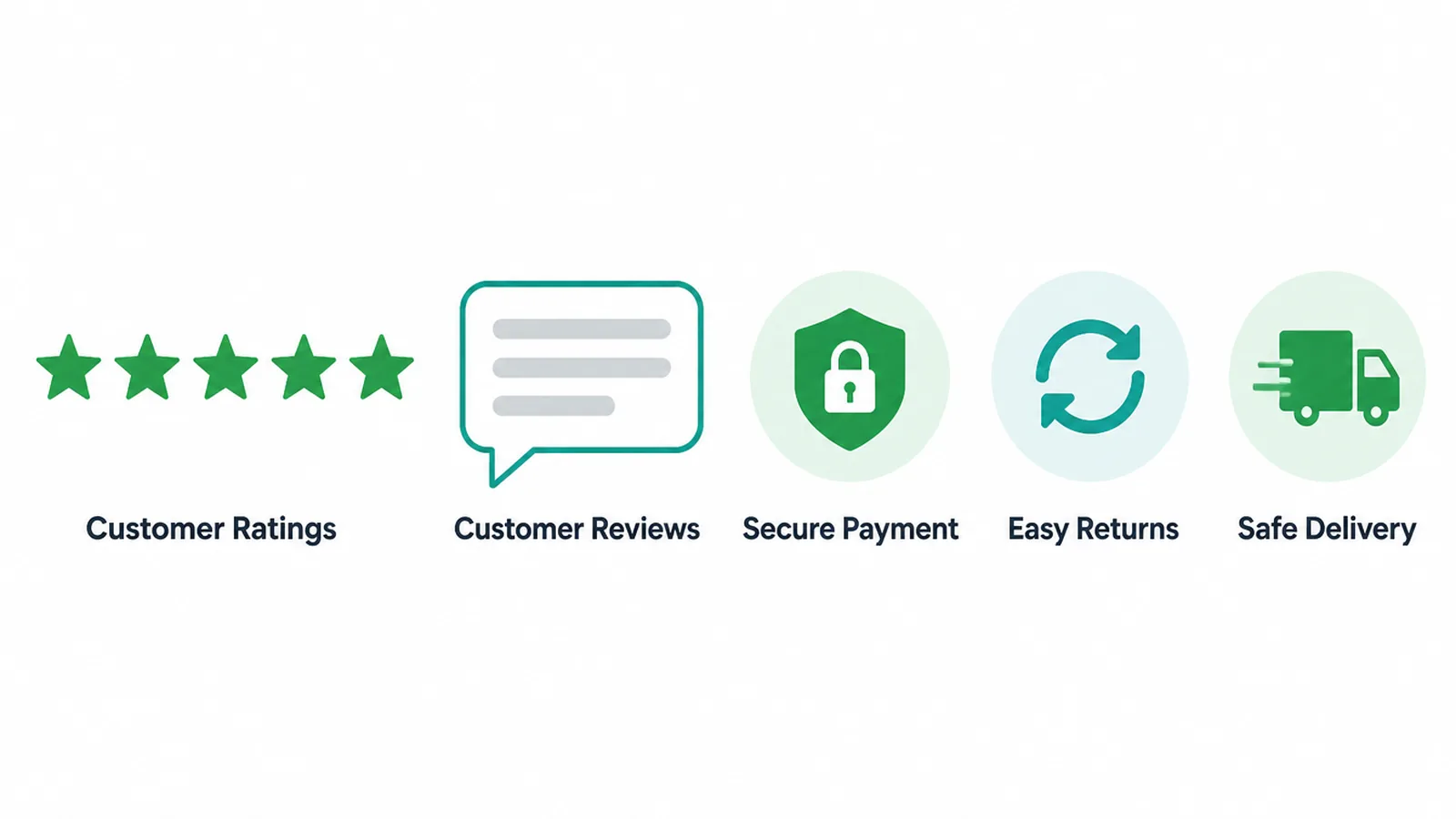 Star ratings, a quote and trust badges in a homepage strip
