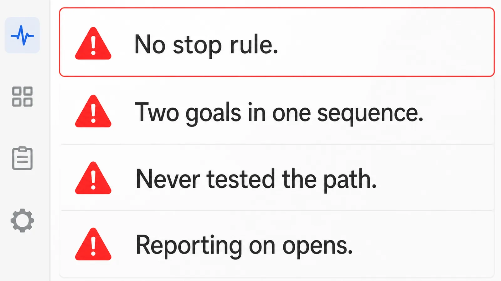 A diagnostics screen listing four drip campaign faults, the first outlined in red