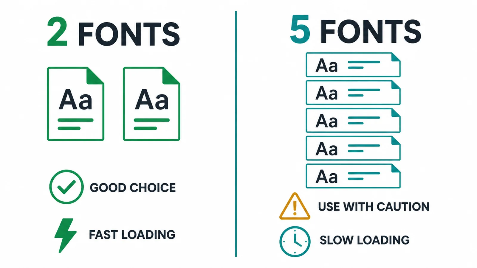 Chart comparing two fonts loading fast against five fonts loading slowly.