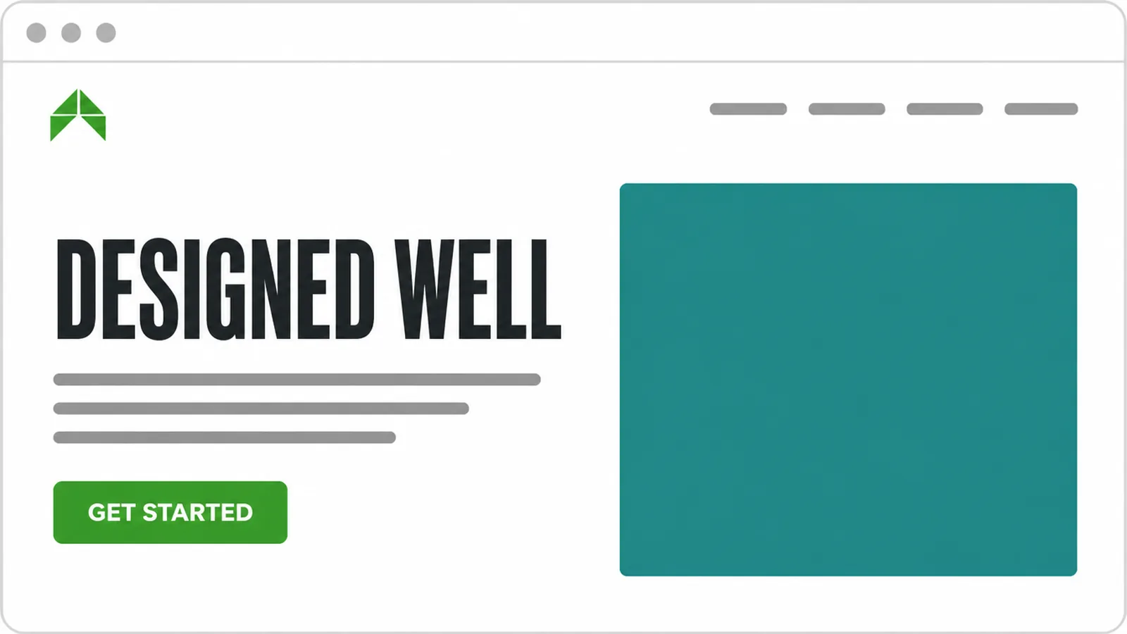 Website mockup showing a bold heading, clean body text, and a call to action button.