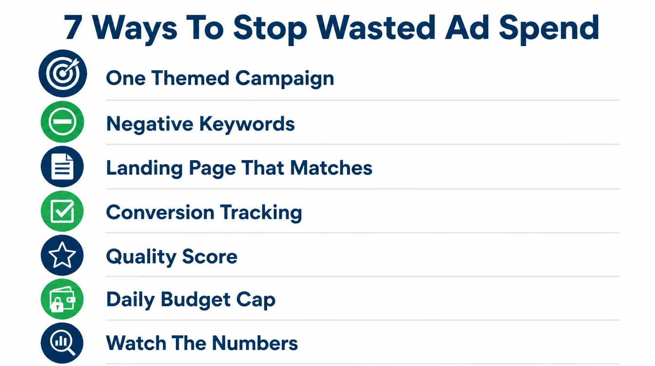 A list of the seven essentials that stop wasted ad spend