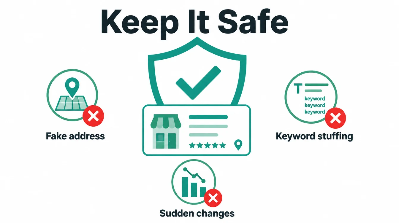 A shield protecting a business listing card, with three things to avoid