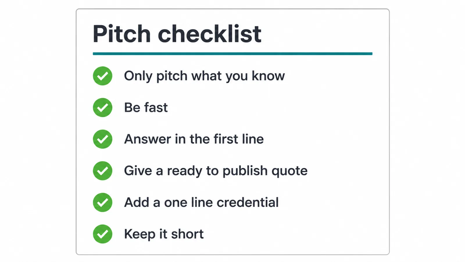 Checklist of six pitch rules, from only pitching what you know to keeping it short.