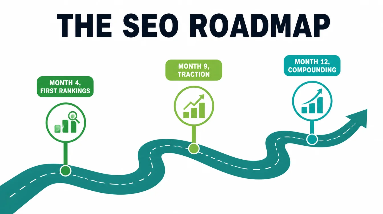 A winding roadmap marking three milestones