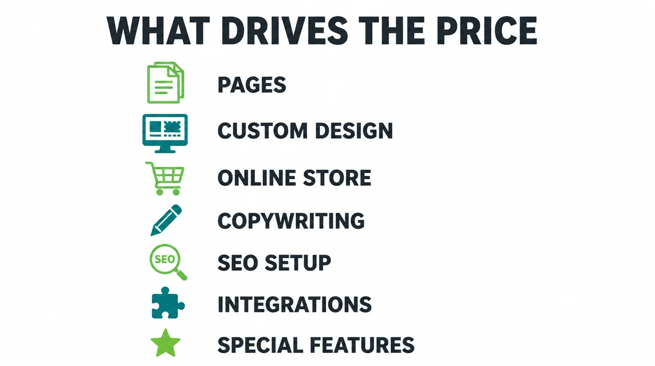 Checklist of the seven factors that drive website price