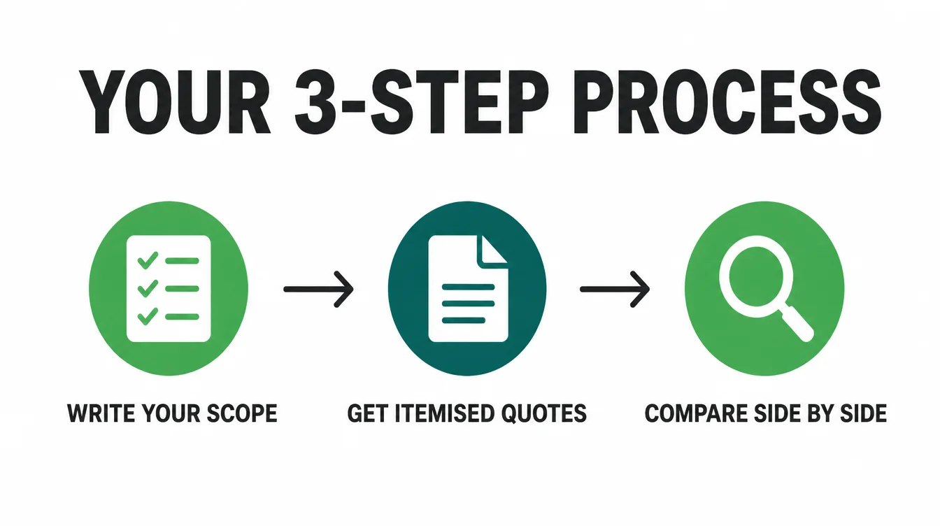 Flat icon diagram of the three step process
