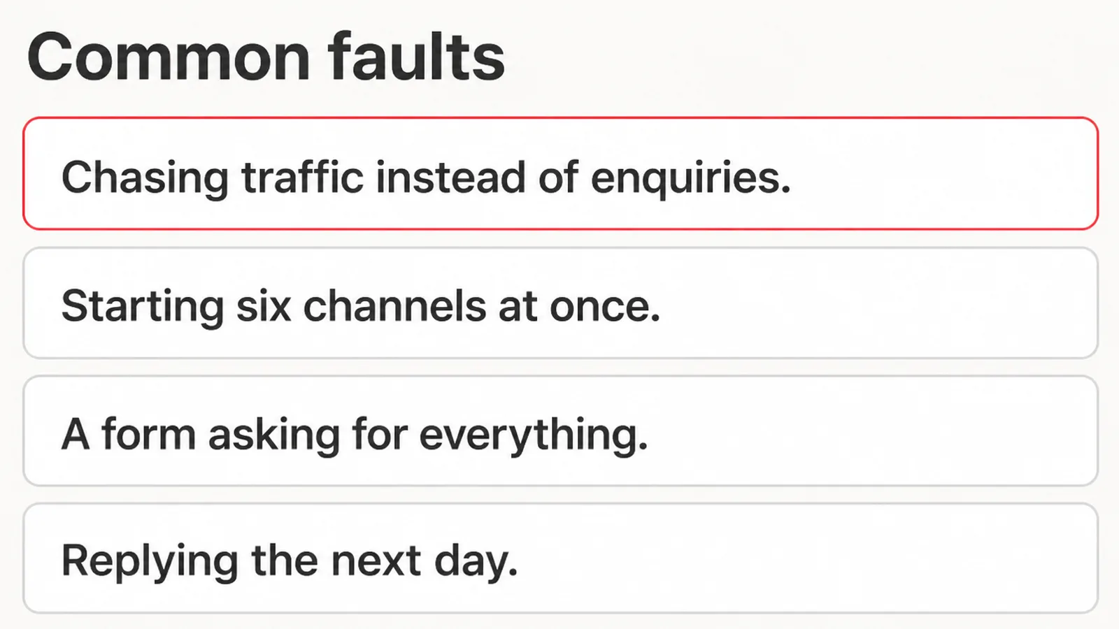 A diagnostics screen listing four lead generation faults with the first outlined in red