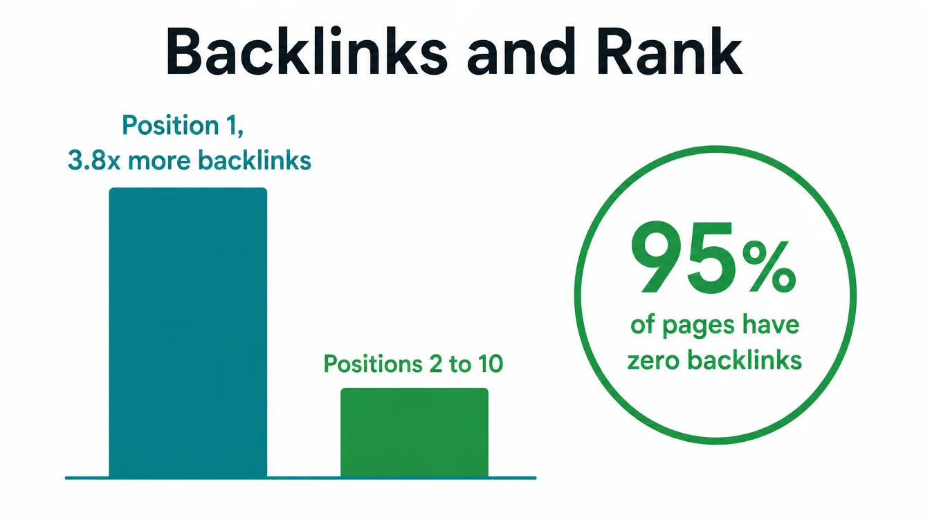 Chart comparing backlinks by position: position 1 has 3.8 times more backlinks than positions 2 to 10