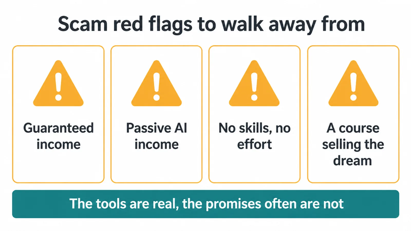 Four scam red flags to walk away from when someone promises AI income