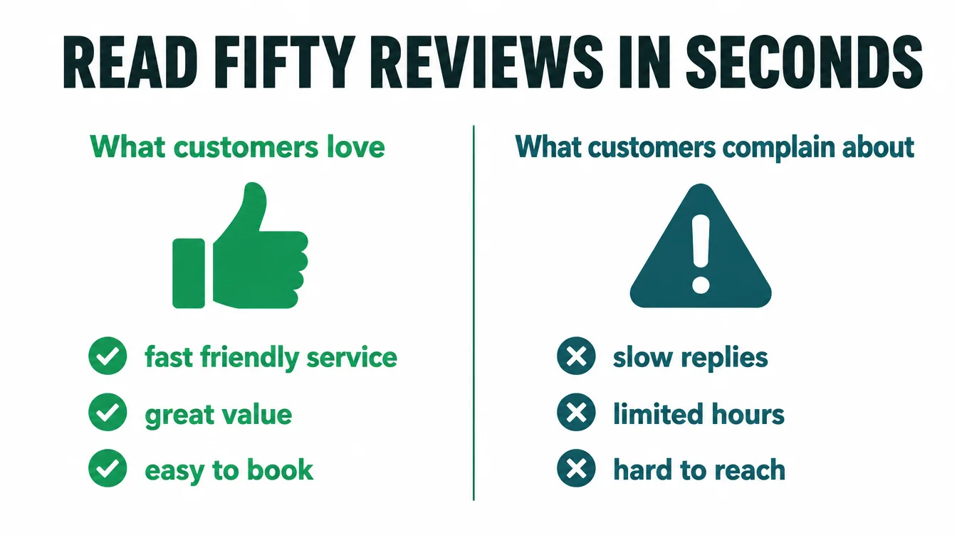 Infographic splitting fifty customer reviews into what customers love and what customers complain about.