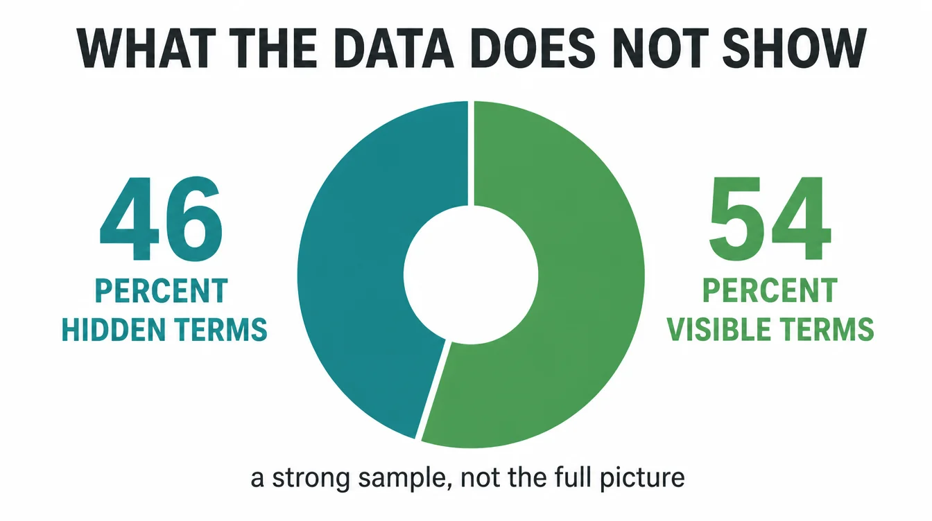 Donut chart infographic showing 46 percent hidden search terms versus 54 percent visible search terms.