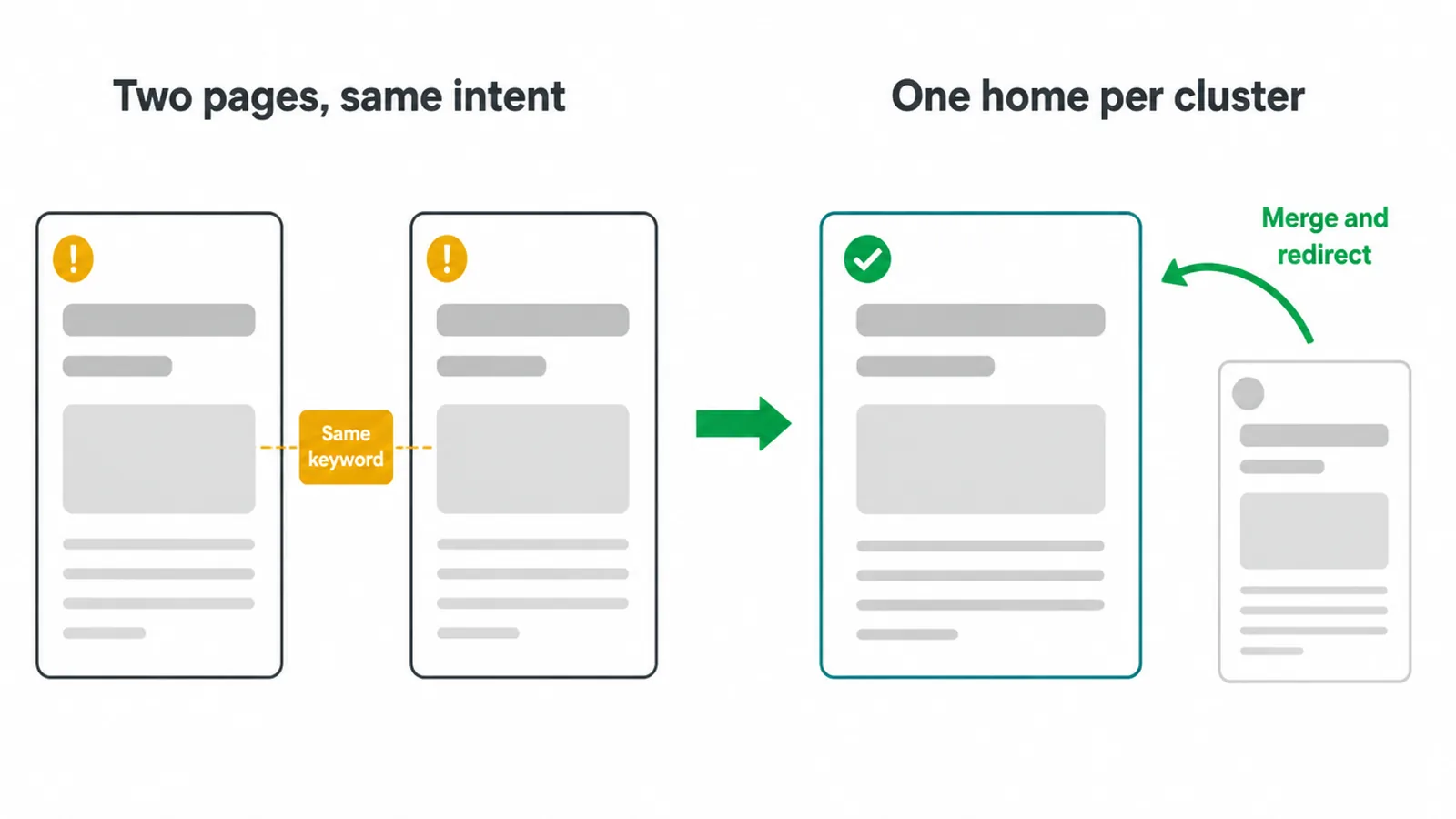 Two pages chasing the same keyword merged and redirected into one page.