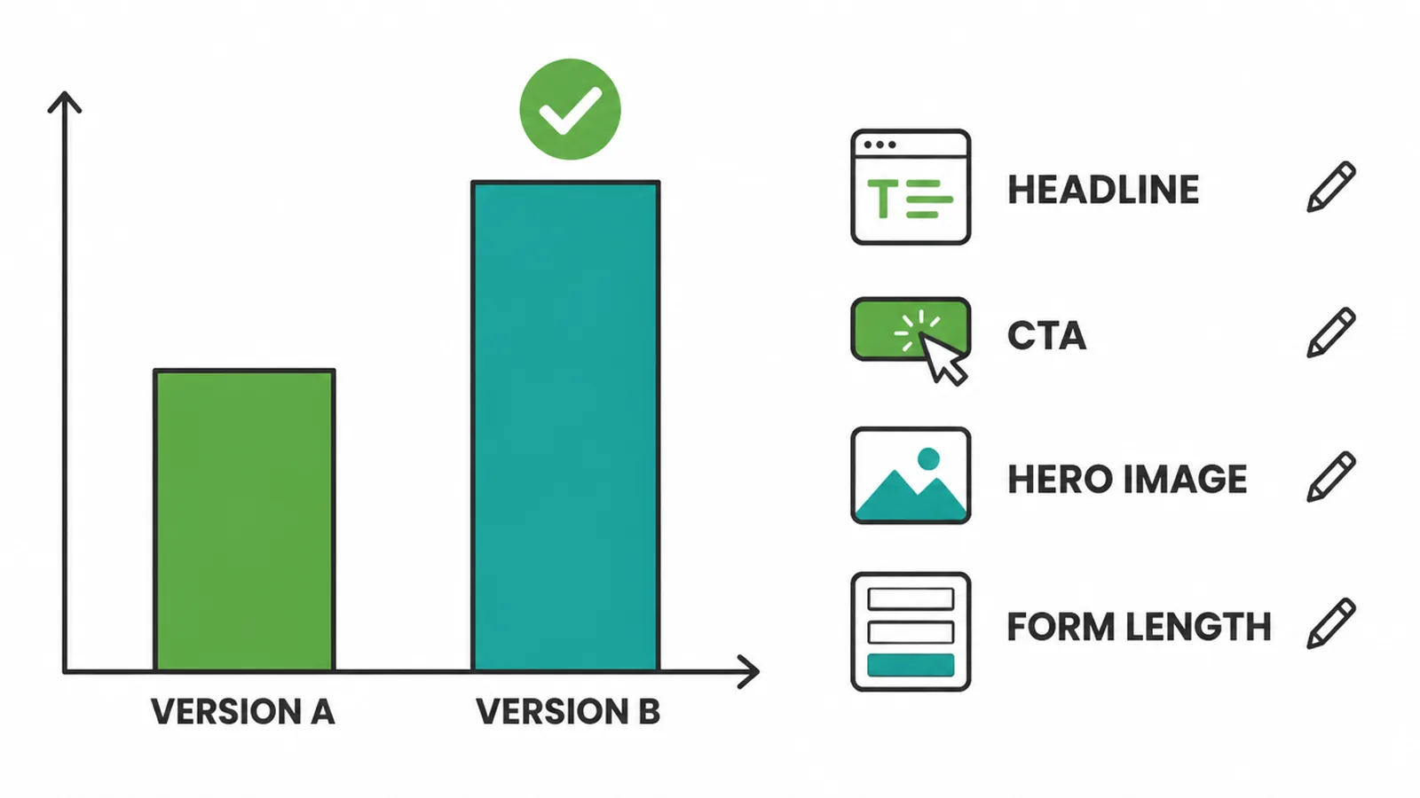 A bar chart comparing two landing page versions in a split test.