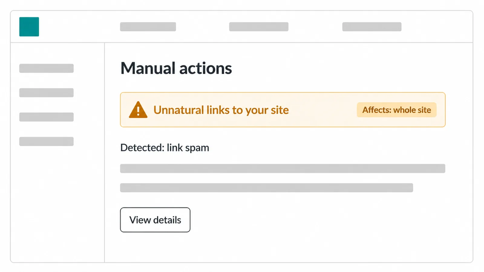 Search tool panel showing a manual action warning for unnatural links to your site.