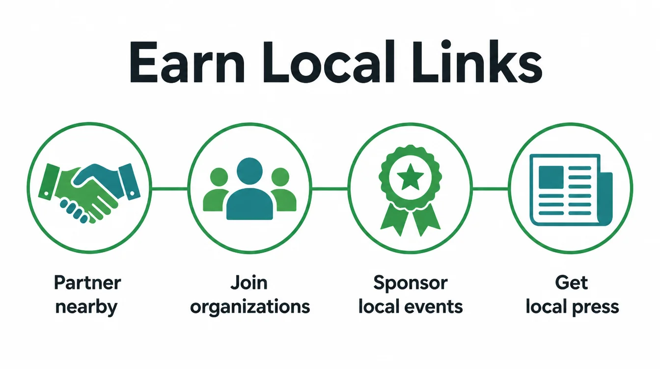Four icons showing ways to earn local links