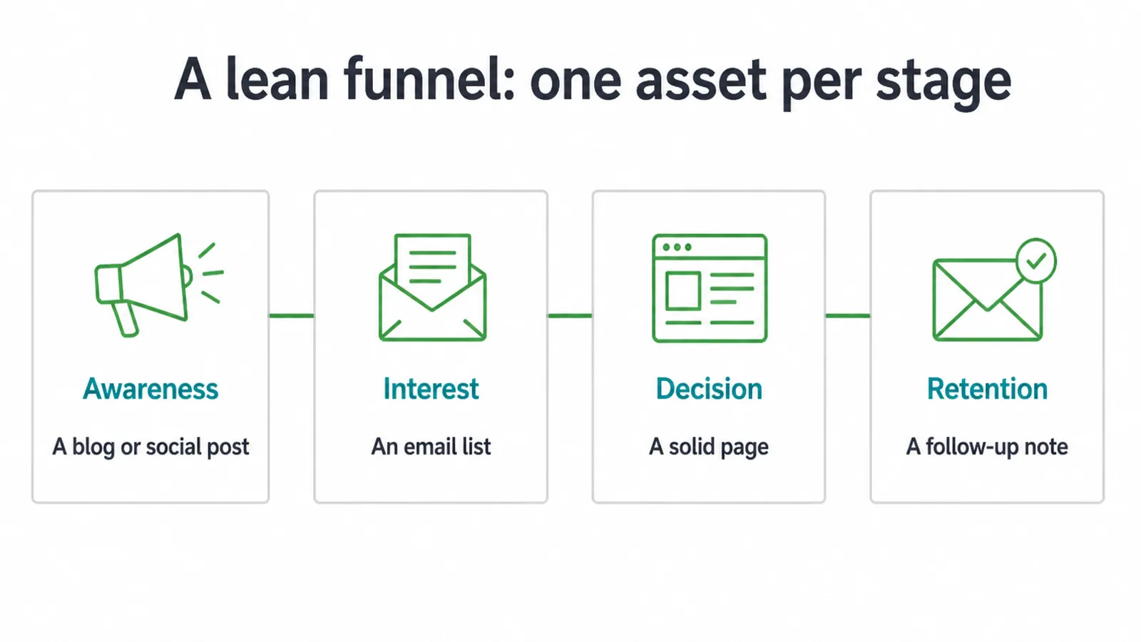 Four cards showing one asset per stage